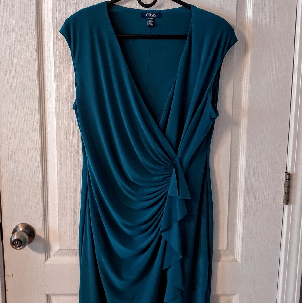 XL Chaps teal calf length dress